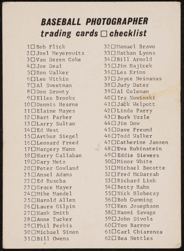 Baseball Photographer Trading Cards Checklist