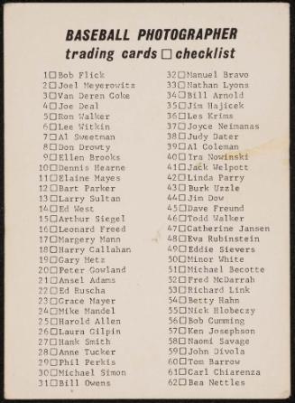 Baseball Photographer Trading Cards Checklist
