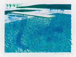 Pool I (Lithograph of Water Made of Thick and Thin Lines, A Green Wash, a Light Blue Wash and a Dark Blue Wash)