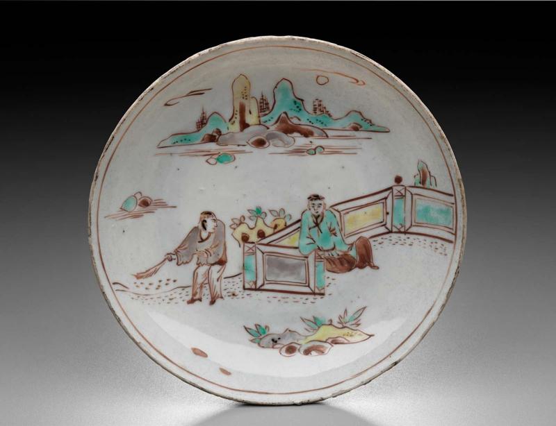 Dish with a design of figures and landscape