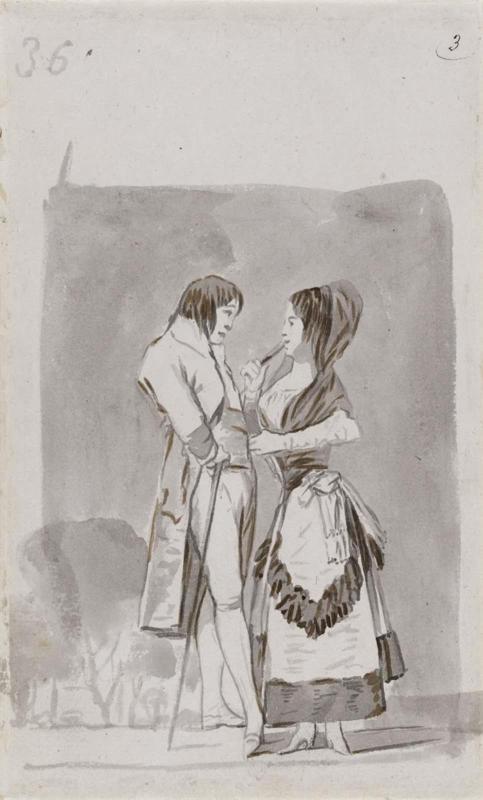 Couple Conversing on the Paseo (page 36, verso of double-sided drawing from the Madrid Sketchbook (Journal-Album B)