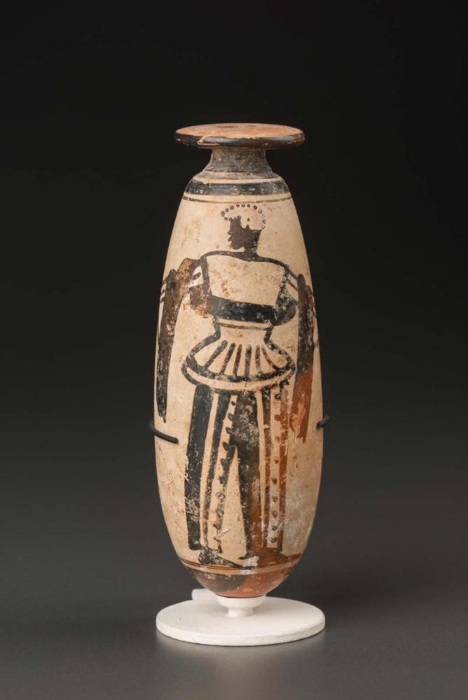 Oil flask (alabastron) with a warrior