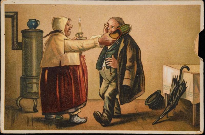 Woman smacking a man with a shoe