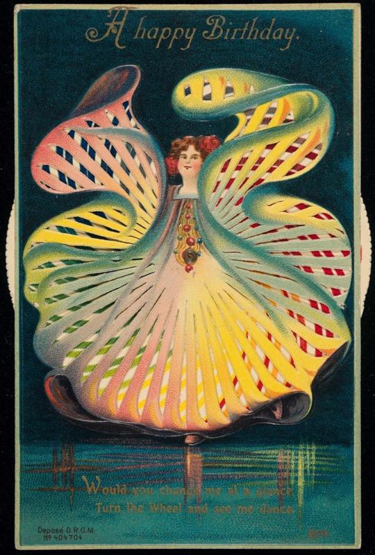 Kaleidoscopic card of a girl in a colorful dress