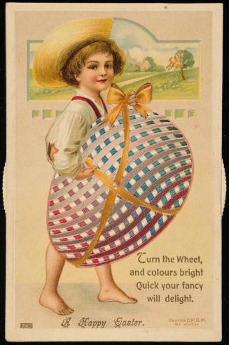 Kaleidoscopic card of a boy with an Easter egg