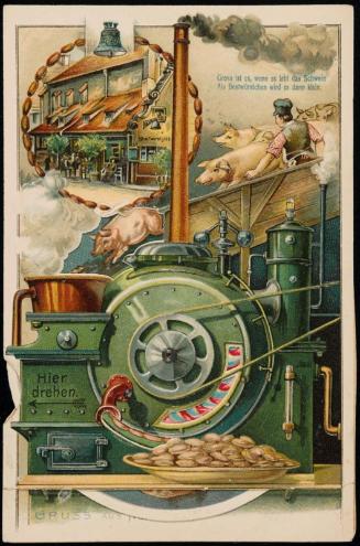 Kaleidoscopic card of a sausage factory