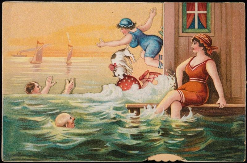 Women jumping into the sea, spin wheel reveals different women.