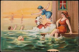 Women jumping into the sea, spin wheel reveals different women.