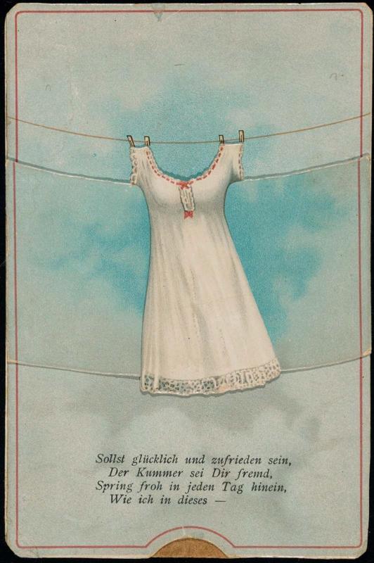 Dress on a clothsline, pull tab reveals a woman