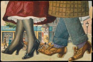 A man and a woman's legs, pull tab moves the legs