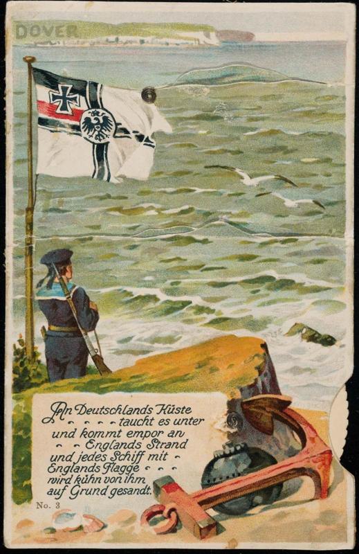 An Deutschlands Küste taucht es unter und kommt empor an Englands Strand und jedes Schiss mit Englands Flagge wird kühn von ihm auf Grund gesandt.