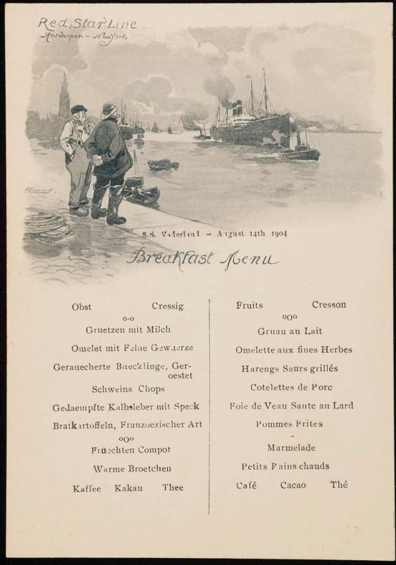 S.S. Vaderland, August 14th, 1904, Breakfast Menu