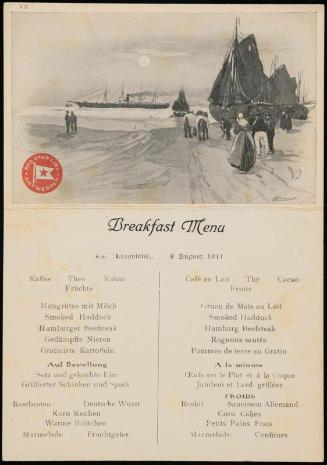 S.S. "Kroonland", 9 August 1911, Breakfast Menu