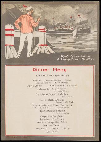 S.S. Zeeland, August 16th 1905, Dinner Menu