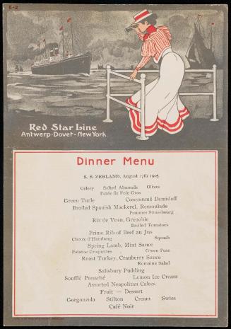 S.S. Zeeland, August 17th 1905, Dinner Menu