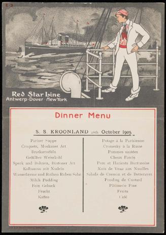 S.S. Kroonland, 28th October 1905, Dinner Menu