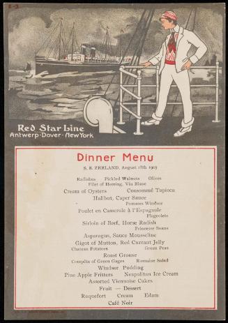 S.S. Zeeland, August 18th 1905, Dinner Menu