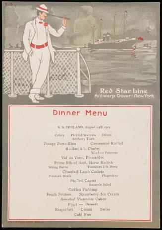 S.S. Zeeland, August 14th 1905, Dinner Menu