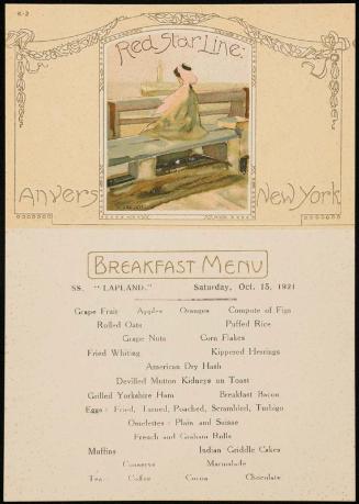 S.S. "Lapland", Saturday, Oct. 15, 1921, Breakfast Menu