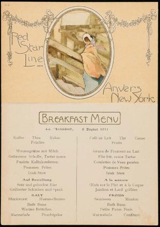 S.S. "Kroonland", 8 August 1911, Breakfast Menu