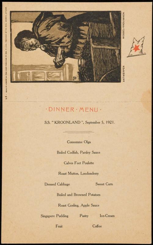 S.S. "Kroonland", September 5, 1921, Dinner Menu