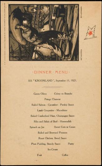 S.S. "Kroonland", September 11, 1921, Dinner Menu