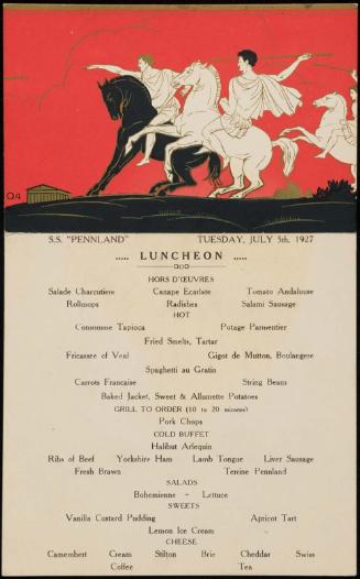 S.S. "Pennland", Tuesday, July 5th, 1927, Luncheon Menu