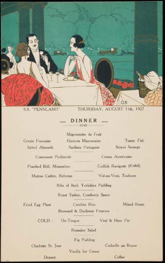 S.S. "Pennland", Thursday, August 11th, 1927, Dinner Menu