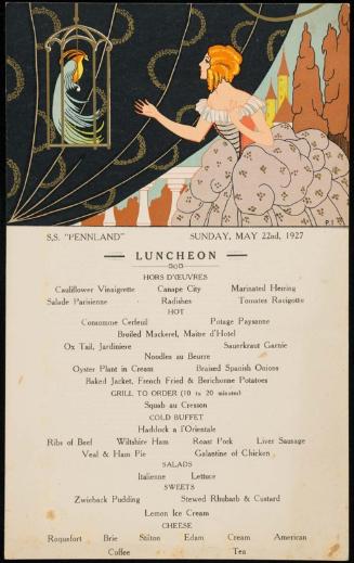 S.S. "Pennland", Sunday, May 22nd, 1927, Luncheon Menu