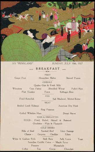 S.S. "Pennland", Sunday, July 10th, 1927, Breakfast Menu
