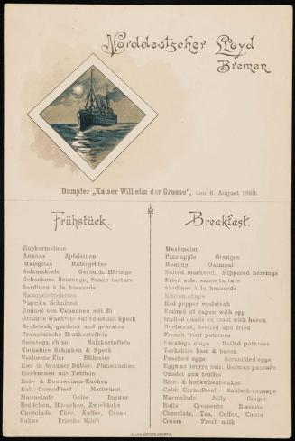 Dampfer „Kaiser Wilhelm der Grosse“, den 6 August 1899, Breakfast Menu