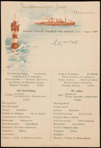 Dampfer „Kaiser Wilhelm der Grosse“, den 7 August 1899, Lunch Menu