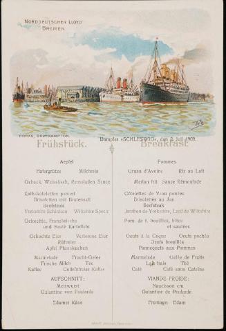 Dampfer »Schleswig«, den Juli 1909, Breakfast Menu