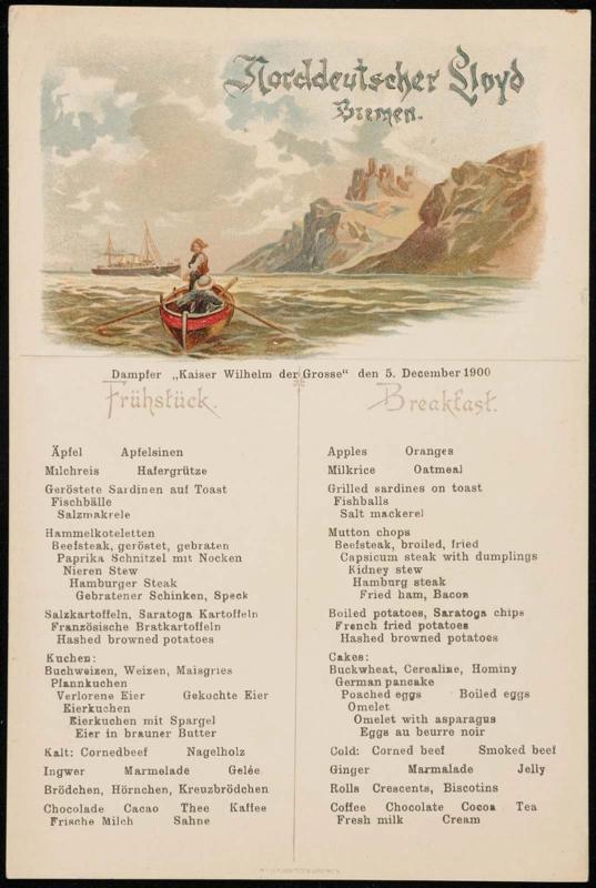 Dampfer „Kaiser Wilhelm der Grosse“, den 5. December 1900, Breakfast Menu