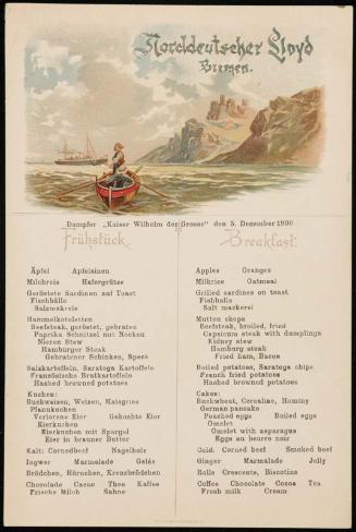 Dampfer „Kaiser Wilhelm der Grosse“, den 5. December 1900, Breakfast Menu
