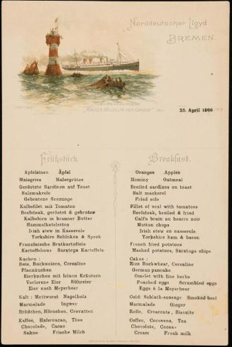 Schnelldampfer „Kaiser Wilhelm der Grosse“, den 25. April 1900, Breakfast Menu