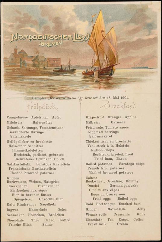 Dampfer „Kaiser Wilhelm der Grosse“, den 18. Mai 1901, Breakfast Menu