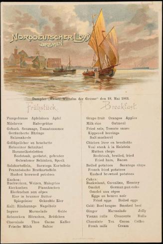 Dampfer „Kaiser Wilhelm der Grosse“, den 18. Mai 1901, Breakfast Menu