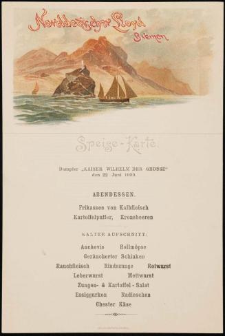Dampfer „Kaiser Wilhelm der Grosse“, den 22 Juni 1900, Dinner Menu