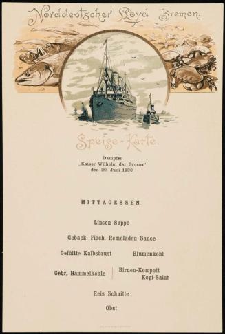 Dampfer „Kaiser Wilhelm der Grosse“, den 20. Juni 1900, Lunch Menu