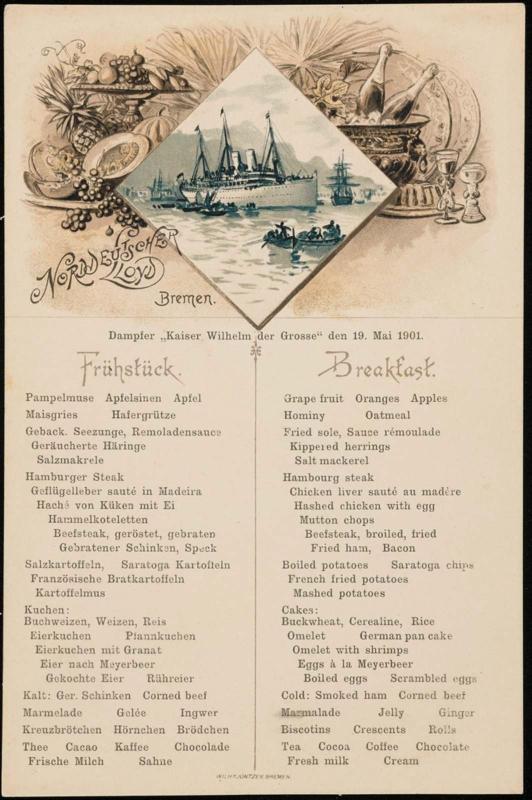 Dampfer „Kaiser Wilhelm der Grosse“, den 19. Mai 1901, Breakfast Menu