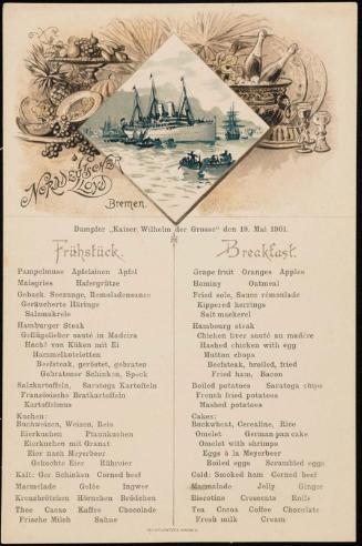 Dampfer „Kaiser Wilhelm der Grosse“, den 19. Mai 1901, Breakfast Menu