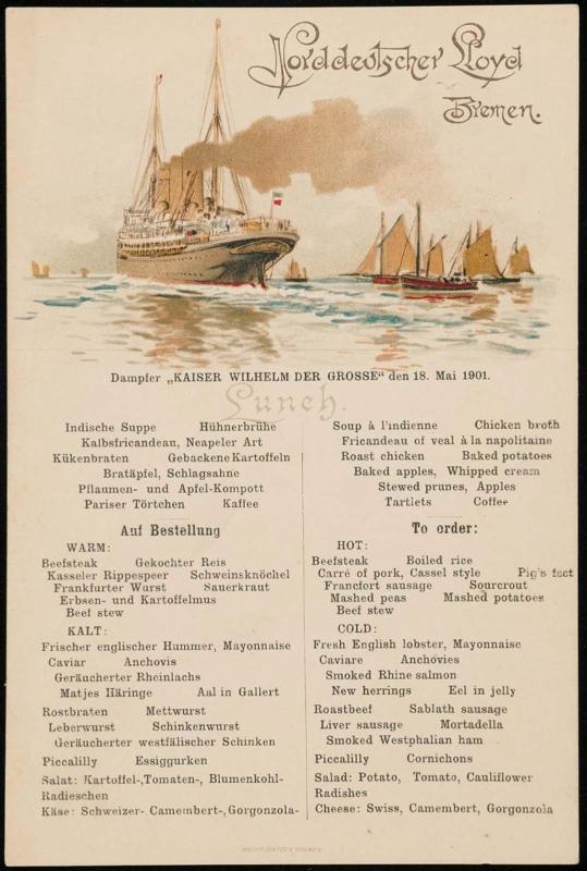 Dampfer „Kaiser Wilhelm der Grosse“, den 18. Mai 1901, Lunch Menu