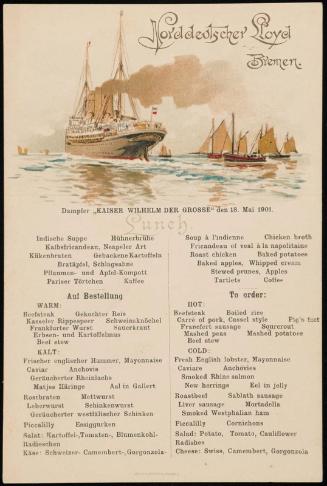 Dampfer „Kaiser Wilhelm der Grosse“, den 18. Mai 1901, Lunch Menu