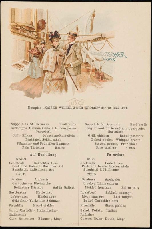Dampfer „Kaiser Wilhelm der Grosse“, den 19. Mai 1901, Lunch Menu