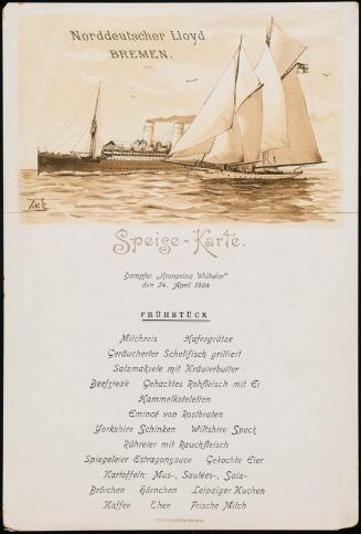 Dampfer „Kronprinz Wilhelm“, den 24. April 1904, Breakfast Menu