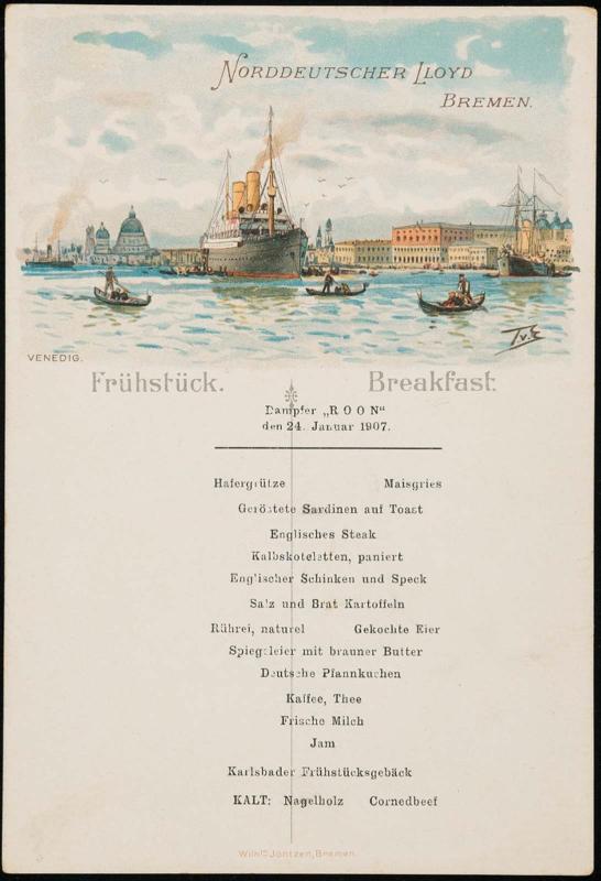 Dampfer „Rom“, den 24. Januar 1907, Breakfast Menu