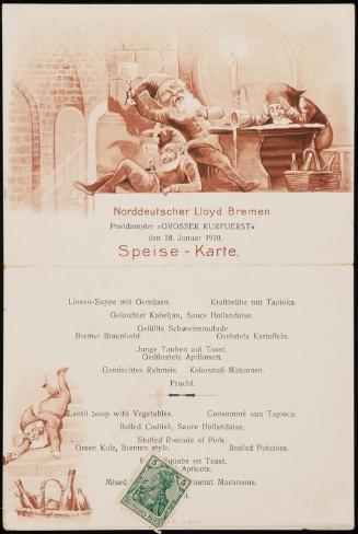 Postdampfer „Grosser Kurfuerst“, den 18. Januar 1910, Dinner Menu