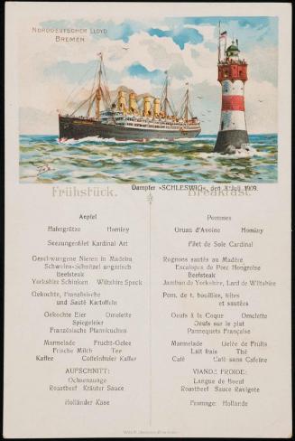 Dampfer »Schleswig«, den 3. Juli 1909, Breakfast Menu