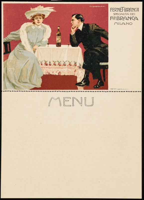 Advertisement and menu card for Fernet-Branca